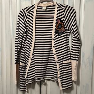Anthropologie Striped Cardigan with embroidery patch
